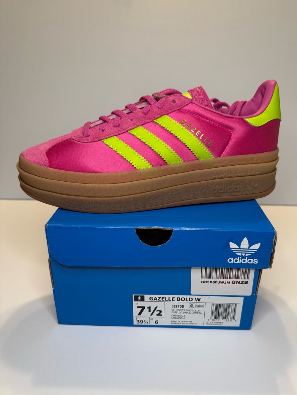 Adidas Gazelle Bold W JI2705 Semi Lucid Fuchsia Lime Platform Women’s 7.5